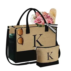 Fashion Custom Logo Printing Women's Linen Handbag Reusable Travel Handle Gift Shopping Product Tote Jute Bag For Women