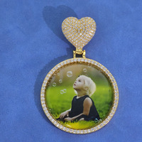 Pendentifs personnalisés gravés en forme de cœur avec photo, VINOSEN, plaqué or véritable 18 carats, argent pur 925, micro-pavés de moissanite