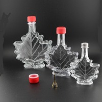 Vente en gros de bouteilles de sirop d'érable en verre transparent en forme de feuille d'érable de 50 ml, 100 ml, 250 ml, pour boissons, jus, café, avec bouchon à vis