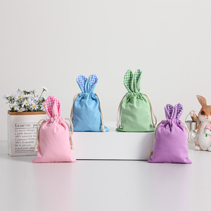 Wholesale <strong>Easter</strong> Basket Decoration Drawstring Kids <strong>Easter</strong> Pouch Gingham Bunny Candy Gift <strong>Bag</strong> - Product Image 2