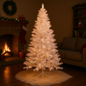 Prelit 9ft White PVC Artificial Christmas <b>Tree</b> With Warm <b>Led</b> <b>Lights</b> Indoor Standing Model D0100XUZE6Y - Product Image 2