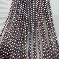 Perles d'eau douce naturelles en vrac de forme riz, couleur violette, authentiques, de 3-3,5 mm, en fil, pour la fabrication de bijoux (vente en gros)