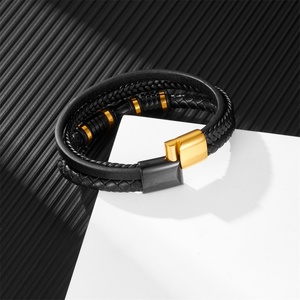High Quality Wholesale Custom Fashion Stainless Steel Leather <b>Man</b> Bracelet - Product Image 5