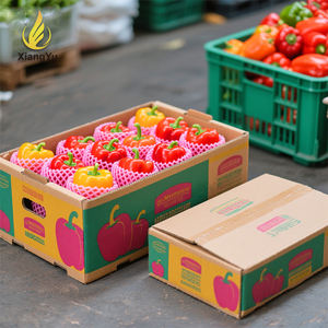 Boîtes de présentation pour légumes avec inserts et couvercles rabattables, cartons ondulés imprimés colorés pour poivrons - Product Image 1