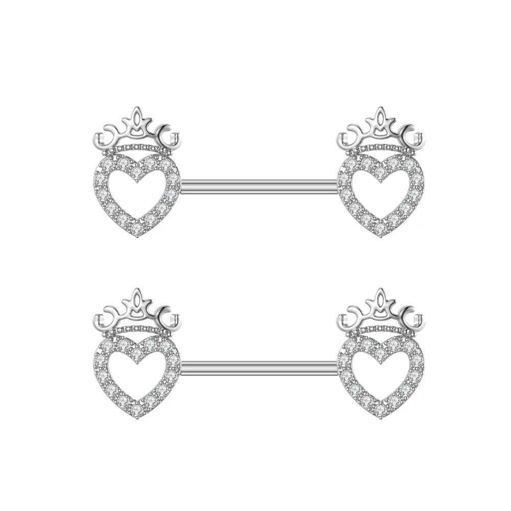5 paires/ensemble anneau de mamelon en forme de cœur couronne royale bijoux en vrac cristal acier inoxydable Piercing de mamelon corps pour femmes