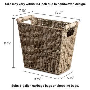 Panier de rangement en jonc de mer de haute qualité avec poignées en bois pour l'élimination des déchets dans le salon chambre salle de bain - Product Image 5