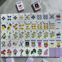 Groothandel Citroen Paarse Acryl Mahjong Tegels, Bloemige Fruit Dierenpatroon Kristal Mahjong Tegels door gravure en verf vulling
