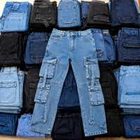 Lote en Stock Listo para Enviar: Jeans Cargo Vaqueros Holgados de 6 Bolsillos para Mujer con Tops Cortos sin Mangas, Excedente de Bangladesh, Venta al por Mayor