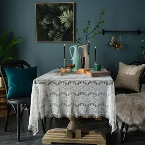 Americano encaje crochet mantel cubierta decorativa mesa de café mantel blanco