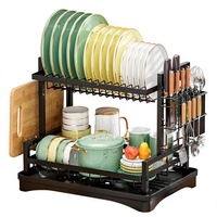 Égouttoir à vaisselle double couche moderne et minimaliste en acier au carbone, panier d'égouttage, organisateur de couverts et de vaisselle pour évier