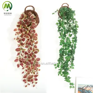 En plastique faux feuilles vertes printemps mur d'herbe artificielle tentures plantes de lierre pour la décoration