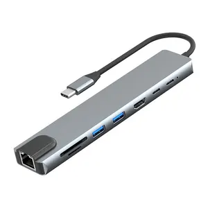 Portable Usb C 3.1 Cable Adapter Type C Hub 8 In 1 Usb Hub Ethernet Docking Station Computer Acceri Computer Accessories