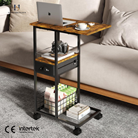 Table de chevet rétro américaine en forme de C avec roulettes, durable et multifonctionnelle, prix de gros
