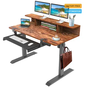 Alta qualidade altura ajustável Barato Elétrica Permanente Sit Stand Gaming Desk Com estante e teclado titular