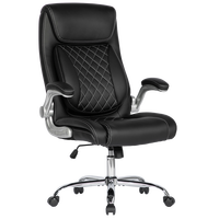 Chaise de bureau de direction rembourrée de luxe avec revêtement noir, accoudoirs rabattables argentés et roulettes en PU pour mobilier de bureau