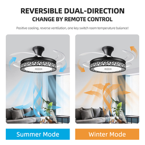 Temperatura de color cambiable 6 velocidades Led negro Control remoto retráctil <span class=keywords><strong>Bluetooth</strong></span> música ventilador de techo de lujo - Product Image 5