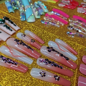 Diseñadores de verano 24 unids/set <span class=keywords><strong>bailarina</strong></span> larga corta diseño de uñas de estrella de cine de alta calidad prensa larga en uñas postizas cubierta completa - Product Image 1