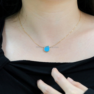 Nuevas llegadas 14K oro sólido DIY joyería fina con ágata malaquita MOP turquesa piedra preciosa colgante collar para mujer chica regalo - Product Image 3