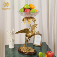 Décoration en laiton antique rétro haut de gamme pour hôtel, salon, maison avec décoration de grue, plateau à fruits