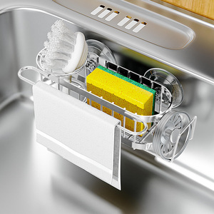Support de rangement pour éponges taille L, égouttoir suspendu pour torchons de cuisine, organisateur d'évier multifonctionnel, argent, blanc, noir - Product Image 1