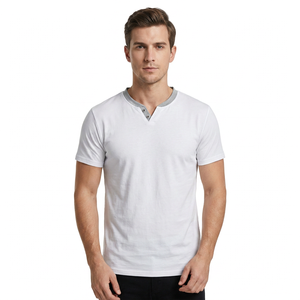 Men's <b>V</b>-<b>Neck</b> Short Sleeve Knitted <b>T</b>-<b>Shirt</b> Regular Fit Solid Color Casual Style <b>White</b> - Product Image 1