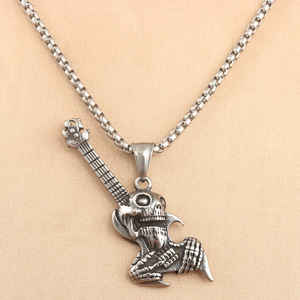 Colgante de guitarra con forma de calavera de acero inoxidable, collar temático de esqueleto Punk Rock para hombres y mujeres, regalo 231047 - Product Image 1