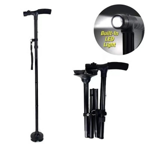 Canne de marche robuste avec lumière LED, cinq sections réglables, pour personnes âgées, pour usage extérieur - Product Image 1