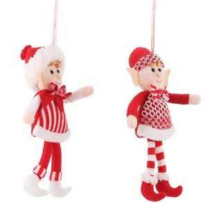 Zaves da 9 pollici decorazioni natalizie moderne da interno coppia elfo appeso <span class=keywords><strong>bianco</strong></span> rosso con cappelli a punta peluche per la casa - Product Image 1