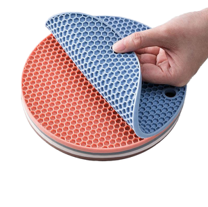 Round Silicone Pot Holder Mat 300mm Diameter Non-Slip Honeycomb Design Modern <b>Kitchen</b> <b>Accessory</b> Red and Blue Color - Product Image 1