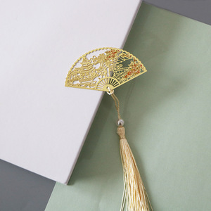 Elegante Marcador Metálico en Forma de Abanico con Borla y Perla, Artesanía Oriental en Esmalte, Papelería Creativa, Regalo de Recuerdo para Mujeres - Product Image 6
