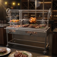 Barbecue argentin moderne à charbon de bois, réglable en hauteur, avec manivelle, en fonte, grand modèle