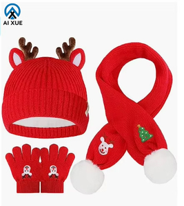 Conjunto de gorro de ganchillo cálido de invierno <span class=keywords><strong>para</strong></span> bebé, gorro de punto de Navidad, bufanda, <span class=keywords><strong>guantes</strong></span> con pompón grueso, tela acrílica <span class=keywords><strong>para</strong></span> uso en exteriores - Product Image 1