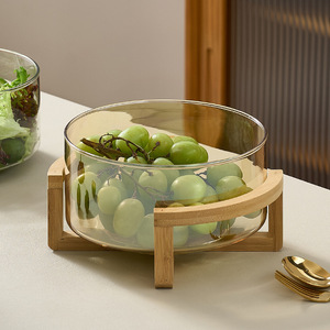 Glass Fruit Platter With Wooden Rack 1200Ml For Home Buffet Serving - Product Image 1