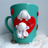 Produit phare : Tasses à café en céramique et argile polymère, motif lapin de Pâques, articles cadeaux
