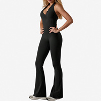 Combinaison de yoga une pièce à col en V avec dentelle et logo personnalisé pour femme, dos ouvert, taille haute, anti-humidité, séchage rapide, tenue de sport