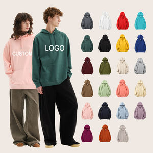 Wholesale Heavyweight Drawstring Pullover Hoodie Custom Puff Print Logo Terry Cotton Loose Unisex Multiple Color Hoodies for Men - Product Image 1