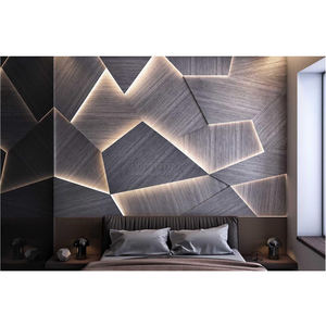 Panel de Pared de Dormitorio con Iluminación LED de Diseño Geométrico 3D de Lujo, Incrustaciones de Chapa de Madera Natural, Marquetería 3D para Fondo - Product Image 3