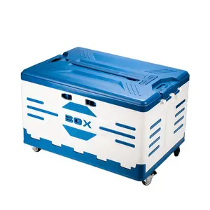 高品質二層式ヘビーデューティー4輪80L折りたたみ式プラスチック収納ボックストロリー（高蓋付き） - Product Image 1