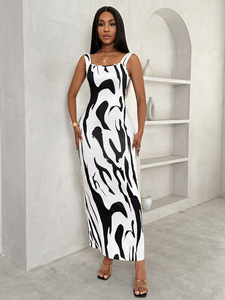 ชุดเดรสกระโปรงยาวลายม้าลายสำหรับผู้หญิงแบบใหม่ ดีไซน์เปิดหลัง ผ่าสูง เซ็กซี่ ทรงเข้ารูป - Product Image 3