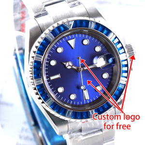 Montre mécanique automatique NH35 sans logo, personnalisée, avec cadran serti de diamants, submersible, bleue, étanche 10 bars, montre-bracelet de luxe pour homme - Product Image 6