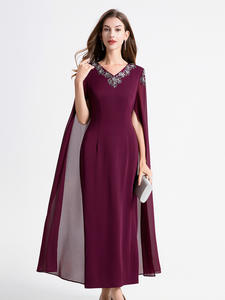 Gaun Ukuran Besar 2024 Musim Gugur Musim Dingin Pesta Koktail Wanita Hiasan Manik-Manik Tangan Panjang Merah Ungu Gaun <span class=keywords><strong>Prom</strong></span> Elegan 6XL 5XL 4XL 3XL - Product Image 3