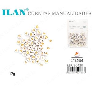 Perline artigianali Ilan con lettere in oro bianco 4x7mm per la creazione di gioielli - Product Image 3