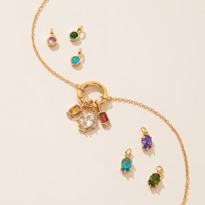 Collar con colgante de 12 piedras de nacimiento de acero inoxidable para bricolaje, forma geométrica, cadena básica suelta, color oro de 18K, fabricado al vacío en horno. - Product Image 2