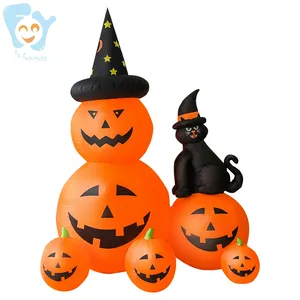 6ft LED Outdoor Lawn Halloween Pumpkin Cat Decorations Low Halloween Inflatables