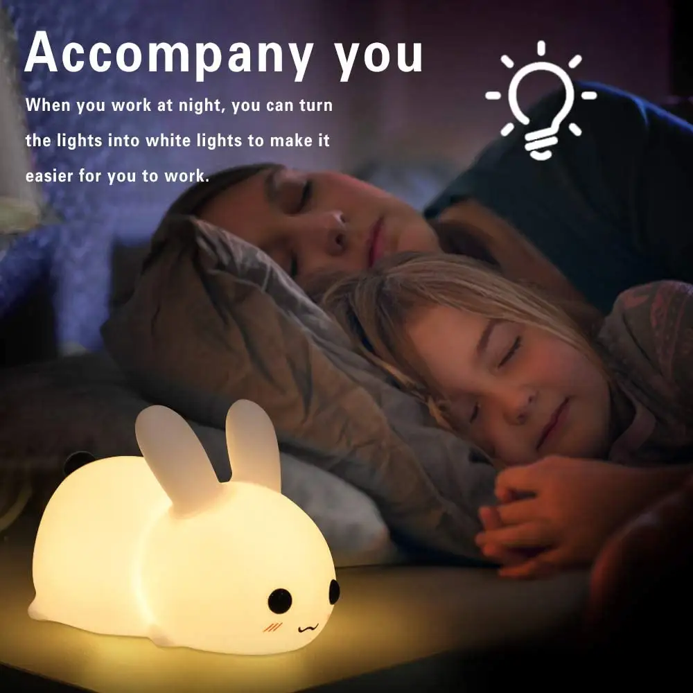 Lampu Sentuh Cerdas Sensor Sentuh Kreatif Kelinci Anak Bayi Lampu Malam Kawaii Dekorasi Kamar Lampu Malam Silikon Tidur