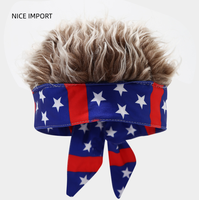 Chapeau drapeau américain marron avec perruque intégrée, écharpe décorative, étoiles et rayures, coiffe colorée pour fête de famille