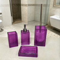 Ensemble d'accessoires de salle de bain en résine transparente violette de luxe, 4 pièces : distributeur de savon, porte-brosse à dents, porte-savon, porte-brosse de toilette