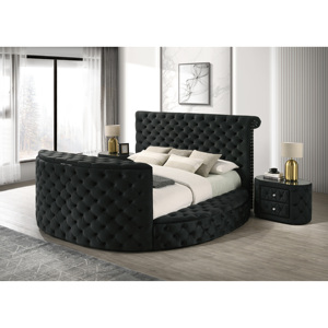 Oval Nightstand Plush Tufted Upholstery 8mm Tempered Glass Top Two <b>Storage</b> <b>Drawers</b> Sparkling Knobs - Product Image 4