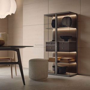 Vitrine de vitrine murale en verre modulaire en métal aluminium de luxe moderne minimaliste avec porte en acier lumière LED pour le salon - Product Image 1