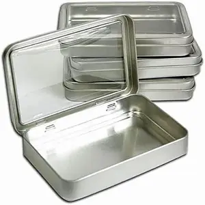 Survival Kit with Hinged Lid Empty Tin Case with Window Lid Hot Sale Storage Tin Box Packing Food Tinplate Metal Candy Tin Box